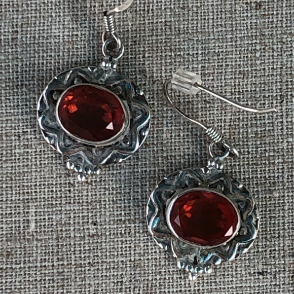 Silver with Orange Stone Earrings - 925 Silver - Picture 10 of 10